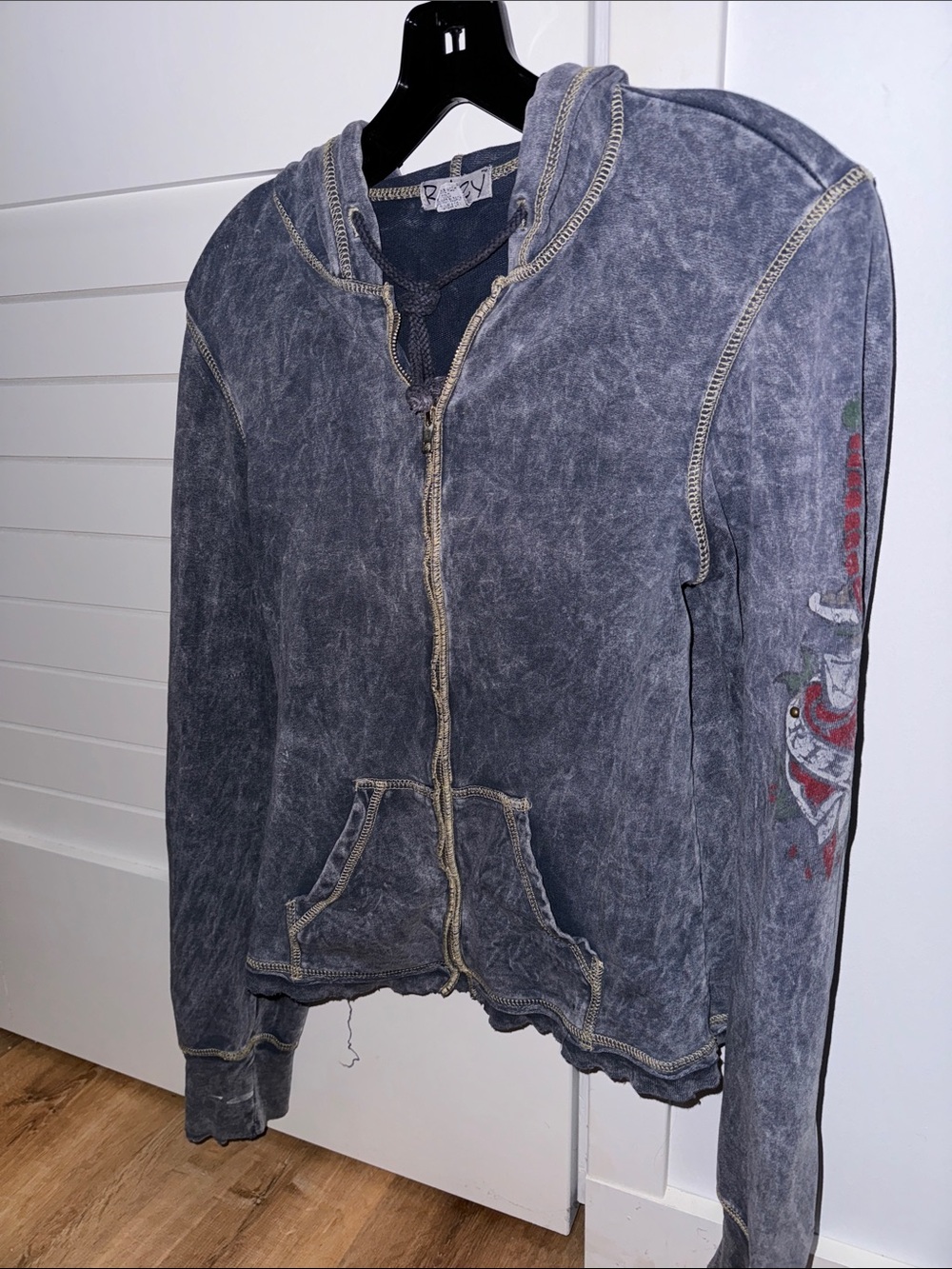Riley Mineral-Wash Charcoal Zip Hoodie with Sleeve Graphic